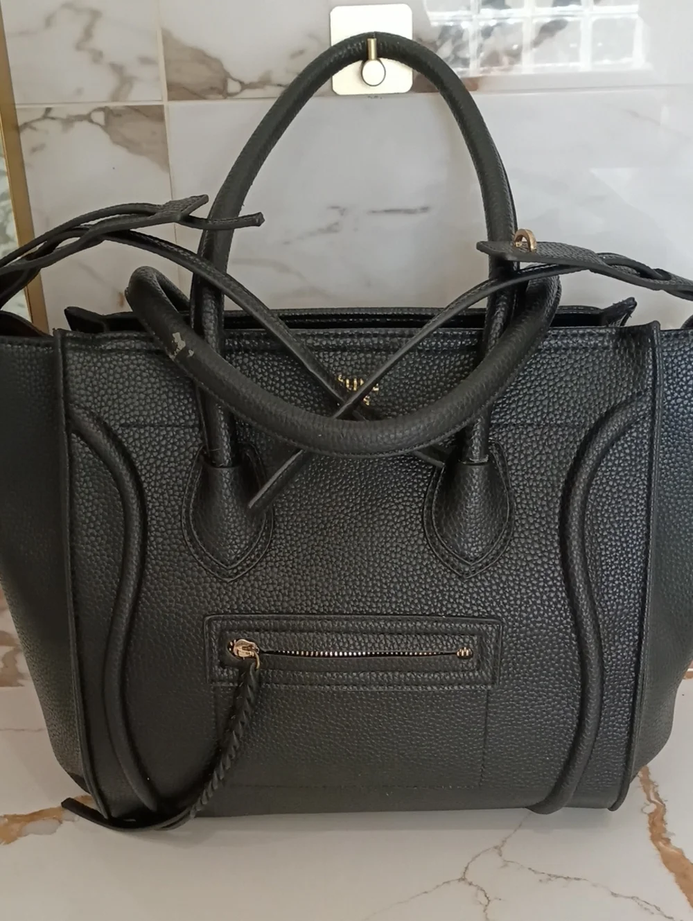 Black Structured Faux Leather Tote Bag - Designer Style